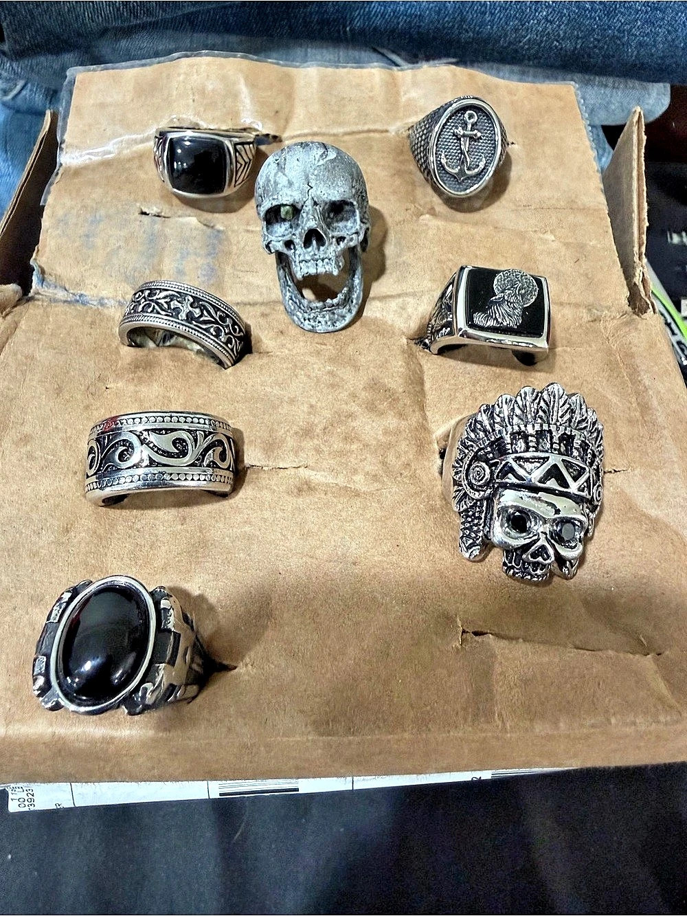 Men's Silver & Black Ring Lot of 8